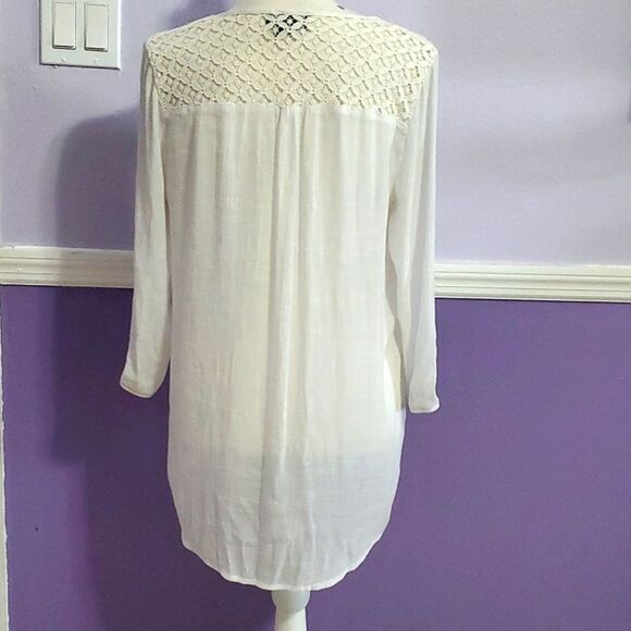 AGB Boho Romantic Off white Laced Peasant Top - Picture 5 of 10